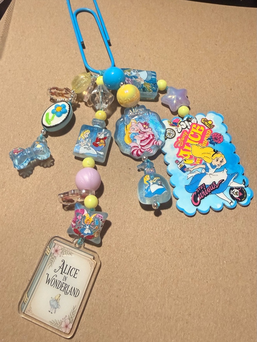 Alice in Wonderland Blue & Pastel Beaded bookmarm charm